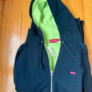 Supreme Navy Hoodie with Green Lining NWT